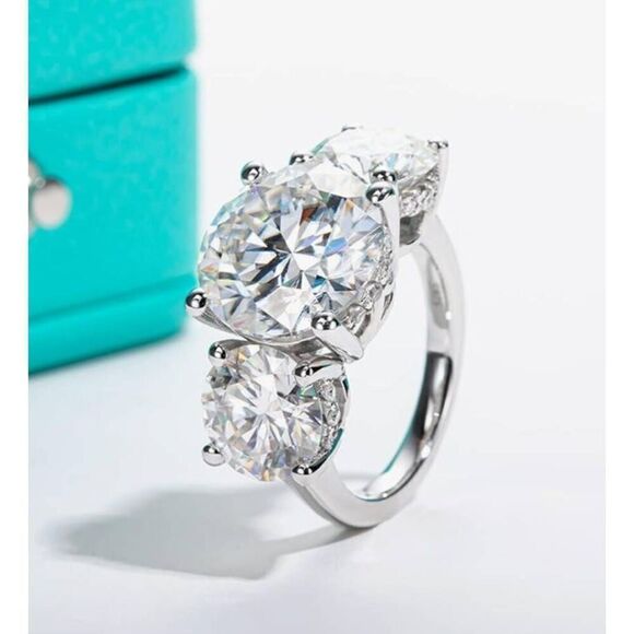 CERTIFIED 11 Ct Genuine Moissanite 3-Stone Past~Present~Future Engagement Ring 8 - Picture 10 of 15